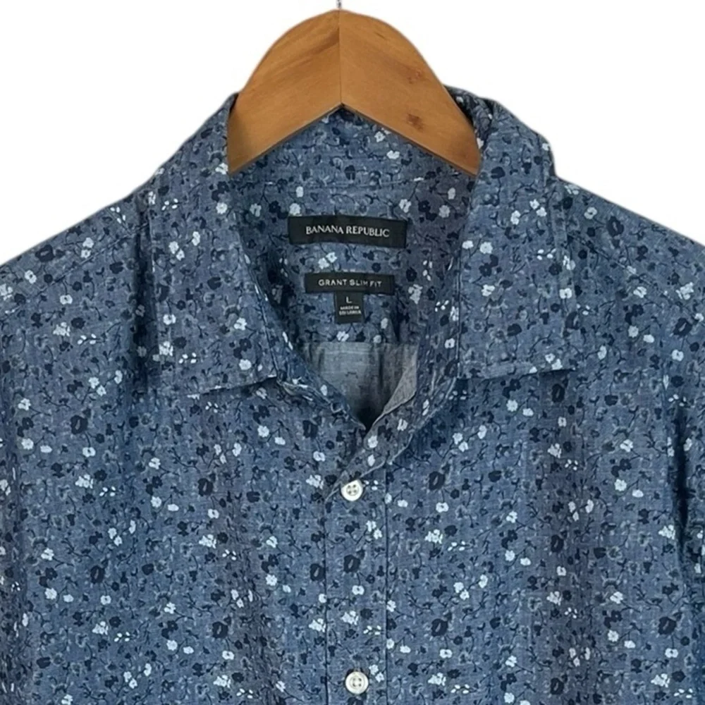 BF817 Men’s Banana Republic Grant SLIM Fit Floral Button Down Shirt L